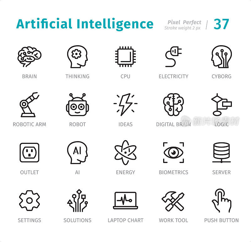 Artificial Intelligence - Pixel Perfect line icons with captions